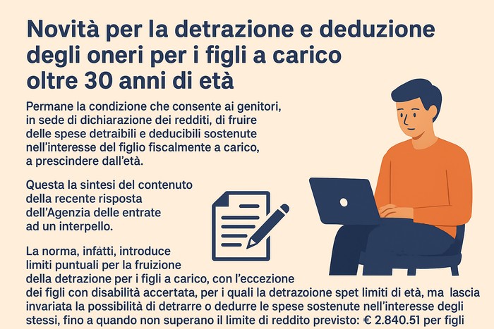 Novità per la detrazione e deduzione degli oneri per i figli a carico oltre 30 anni di età